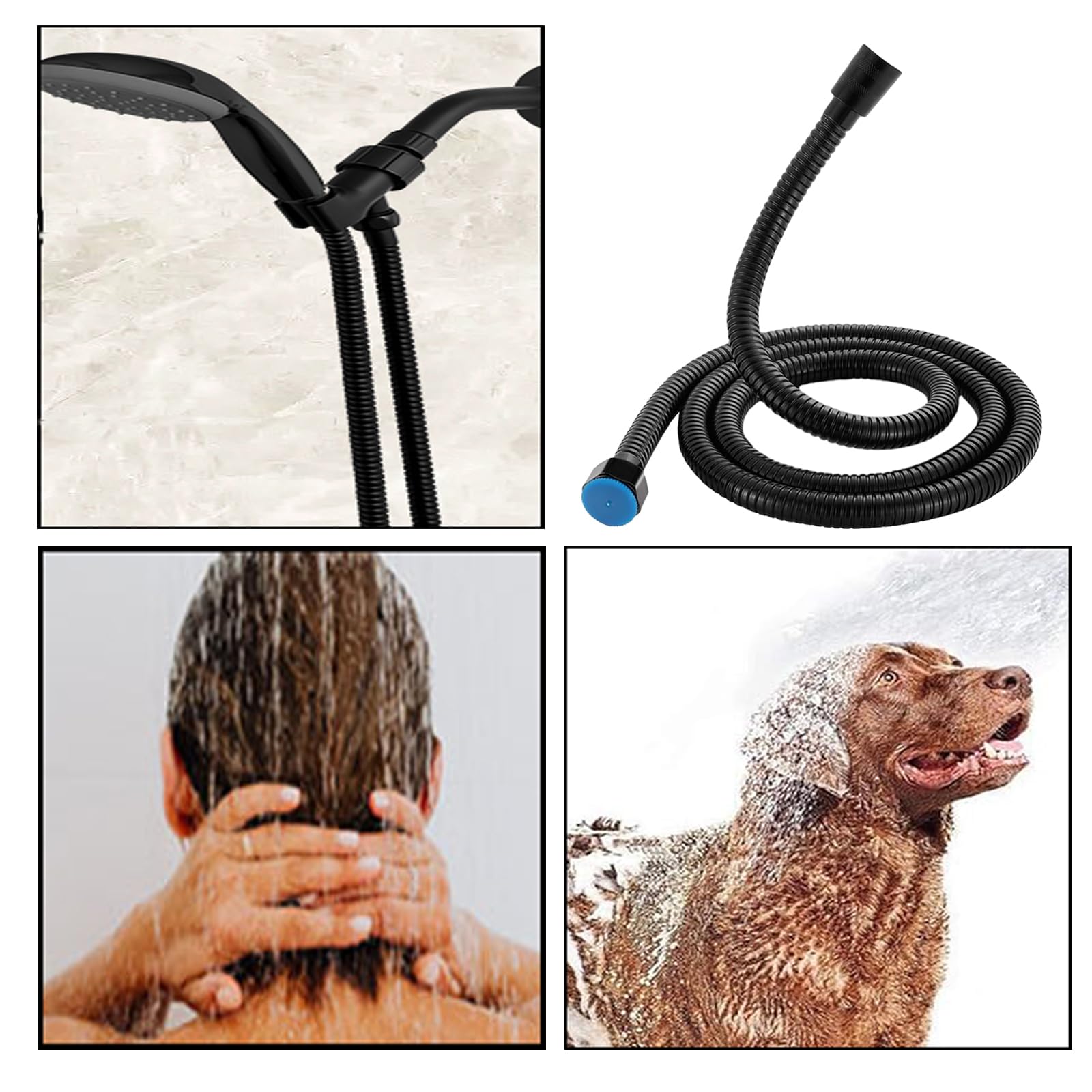 Tubo Doccia Nero 2 M, Flessibile Doccia In Acciaio Inox Standard 1/2" Connettore Universale Anti-Torsione Tubo Doccia per Doccetta E Rubinetti Vasca Da Bagno
