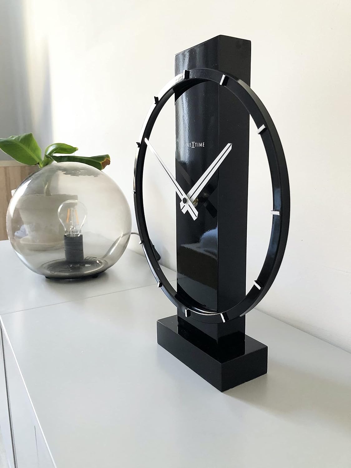 NexTime Table/Wall Clock-34 x 27 cm-Wood/Steel-Black-'Carl Small, 27 x 1 cm
