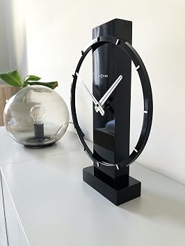 NexTime Table/Wall Clock-34 x 27 cm-Wood/Steel-Black-'Carl Small, 27 x 1 cm