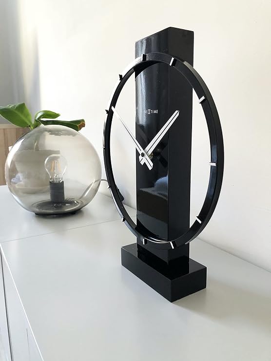 NexTime Table/Wall Clock-34 x 27 cm-Wood/Steel-Black-'Carl Small, 27 x 1 cm