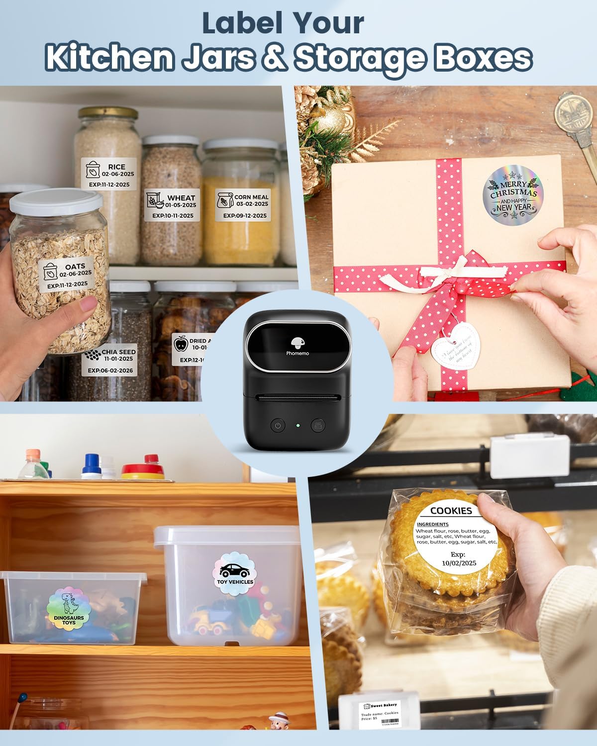 Phomemo Label Maker Machine with Tapes, Bluetooth Thermal Label Printer Easy to Use with Phones & PC, Address Label Maker for Small Business, Offcie, Home, 2 Inch Barcode Printer with 3 Label Rolls