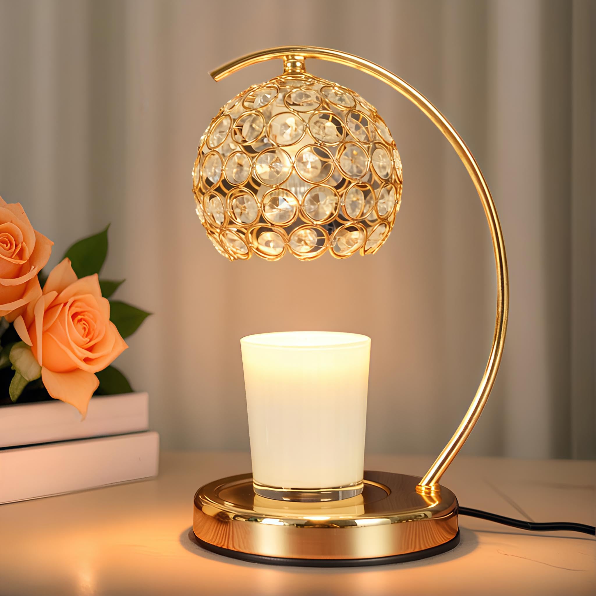 Crystal Candle Warmer Lamp with Timer, Dimmable Electric Wax Warmer Lamp for Large 3 Wick Jar Candles, Gorgeous Home & Office Decor, Gift for Women (with 2 Bulbs)