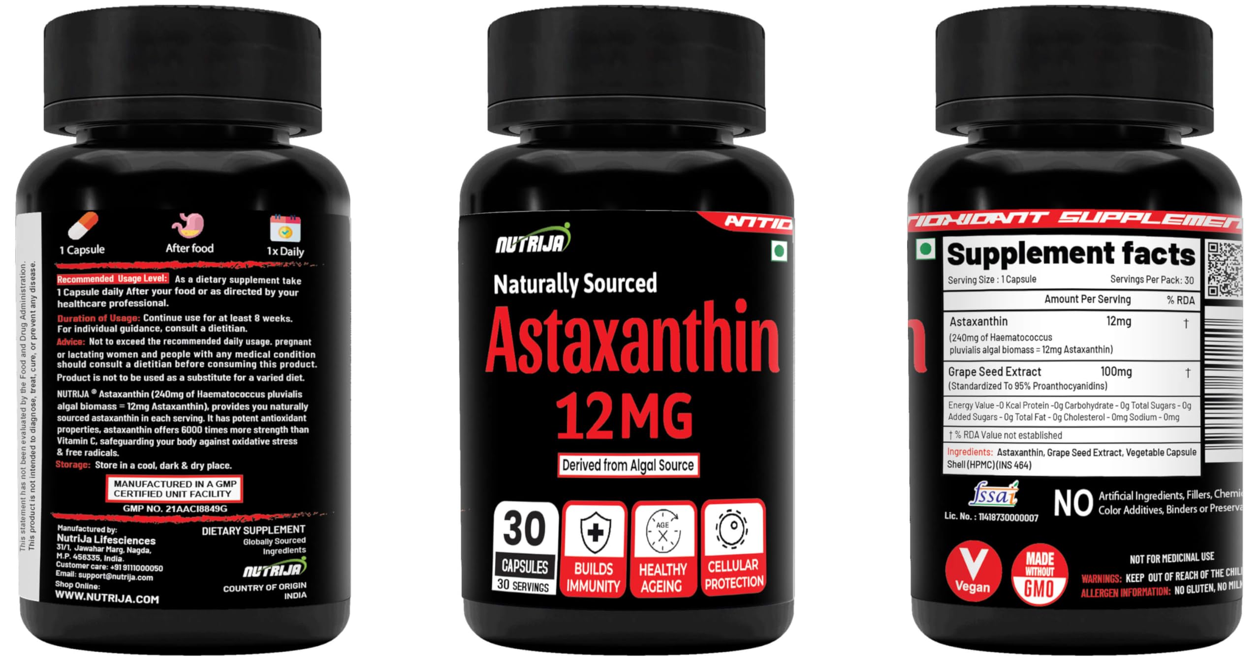 NutriJa Astaxanthin 12mg β Naturally Sourced from Algae, Antioxidant Supplement | Supports Cardiovascular Health, Support Healthy Ageing (30 Capsules) 2