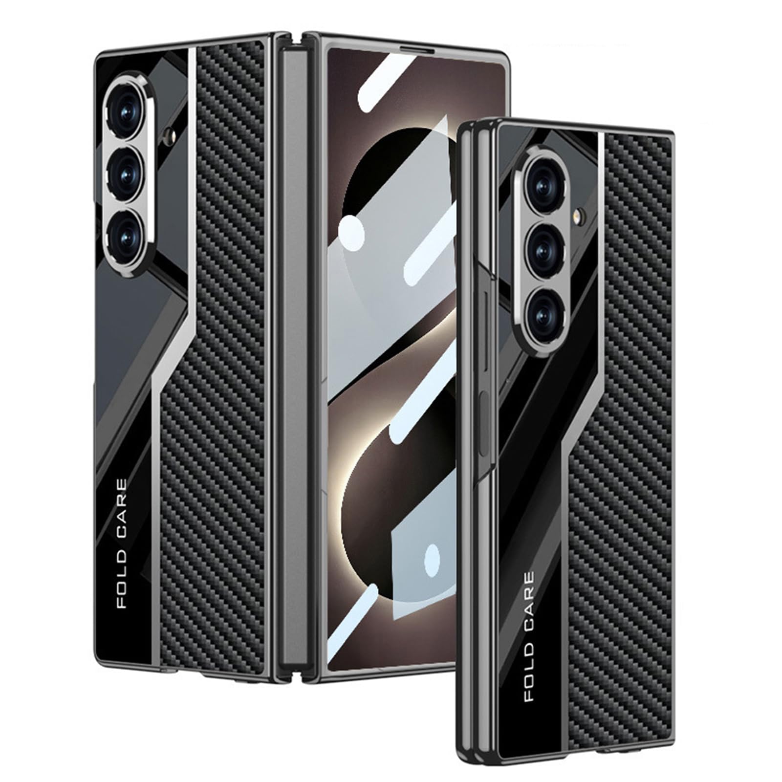 Funda Delgada For Samsung Galaxy Z Fold 8 Ultra, Textura De Fibra De Carbono Empresarial, Lente Todo Incluido, Protección De Pantalla De Vidrio Templado, Cubierta De Cuero Galvanizado