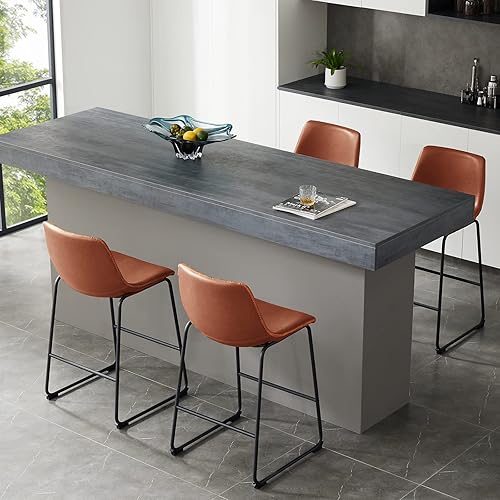 Miniatura 2 de Sweetcrispy Juego de 4 taburetes de bar de cuero, taburetes de bar modernos con respaldo, taburete de mostrador de 18 pulgadas, sillas de bar sin