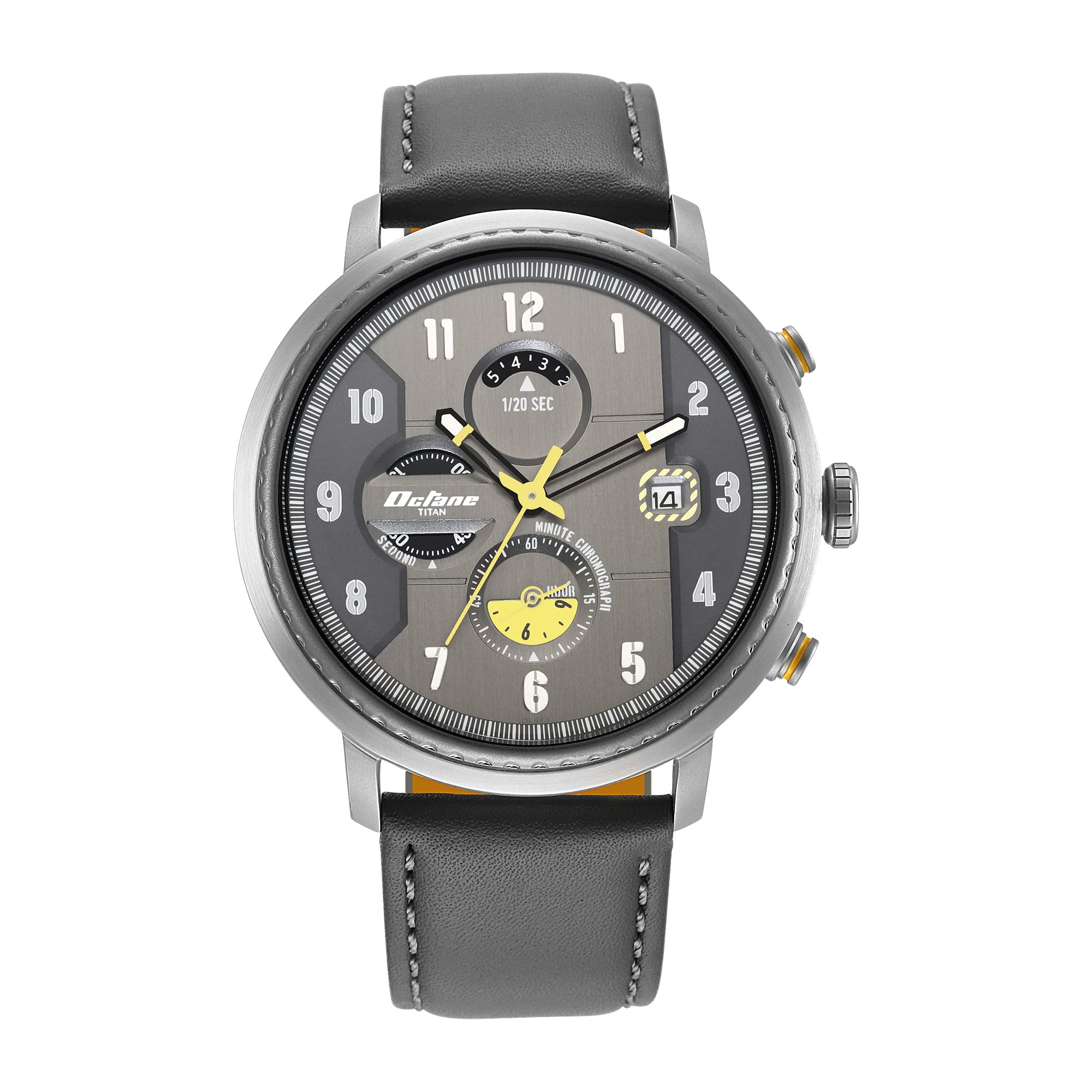 TitanOctane Aerobatics Anthracite Dial Chronograph Leather Strap Watch for Men-NS1857KL01