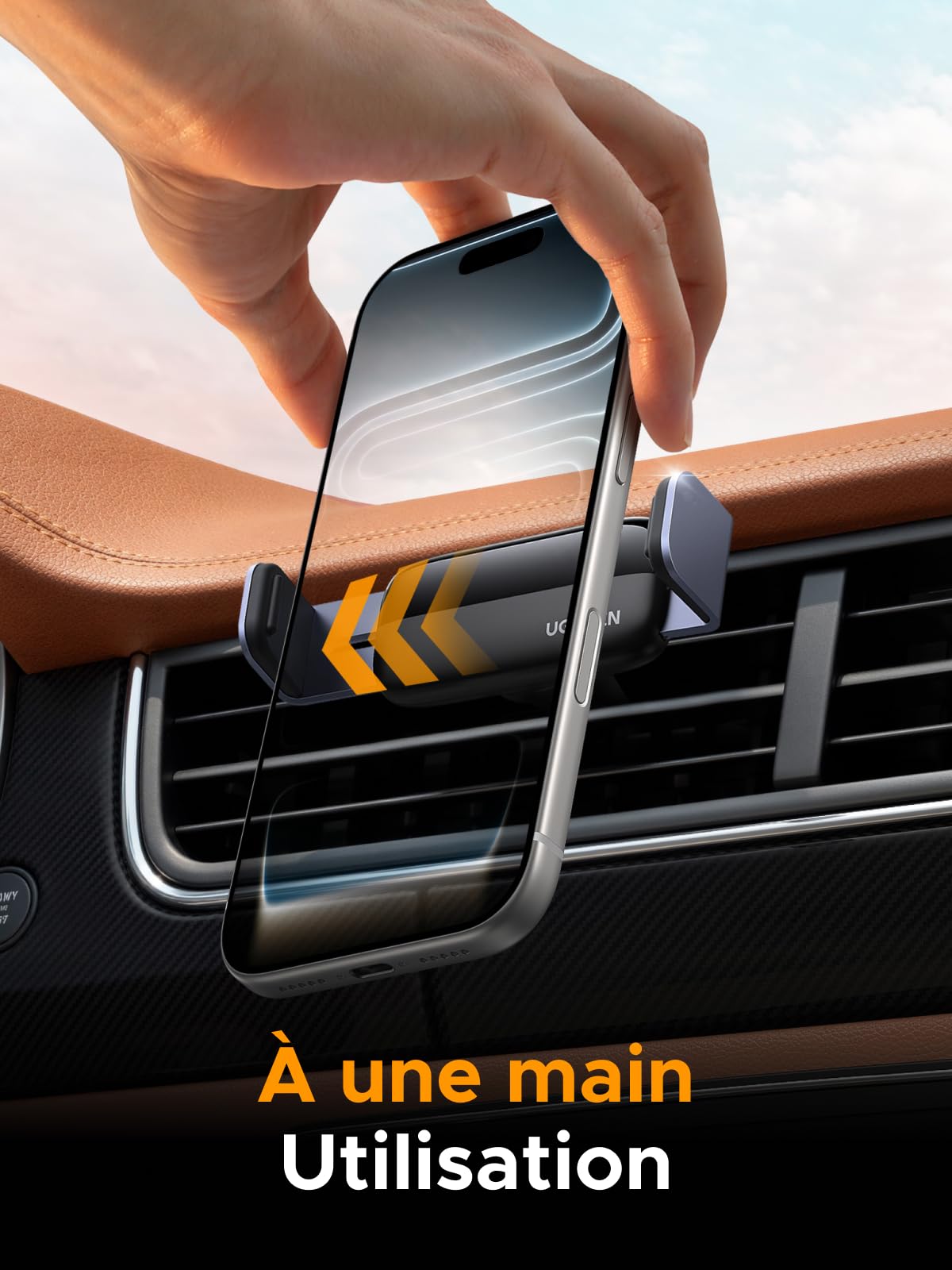 UGREEN Support Téléphone Voiture Gravité Grille Aération Porte Smartphone Voiture Ventilation Accroche Téléphone Auto Compatible avec iPhone 17 Pro Max Air 16 15 14 Galaxy S25 Ultra S24