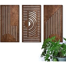 3 Pcs Geometric Wood Wall Art Decor, Wooden Minimalist Wall Hanging Decor, 3D Hollow Carved Craft Art Set, Boho Abstract Wall Sculptures Panels Decoration for Home Living Room Bedroom Kitchen (B)