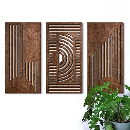 3 Pcs Geometric Wood Wall Art Decor, Wooden Minimalist Wall