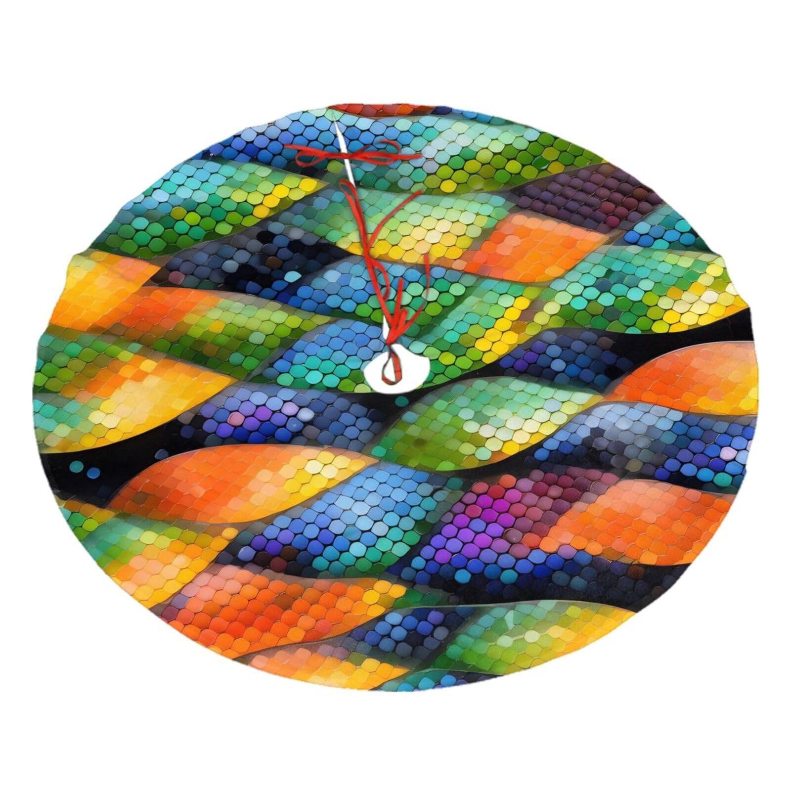 Rainbow Fish Scale Printed Christmas Tree Skirt Christmas Plush Tree Skirt 36 inches (about91 cm) ChristmasIndoor and Outdoor