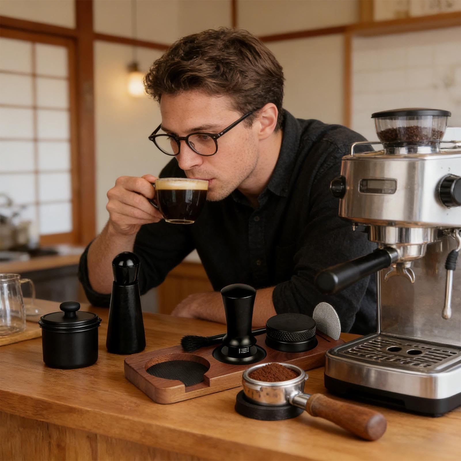 Zestaw tamperów do kawy Narzędzia do ubijania kawy 58 mm | Ubijak do mielonej kawy espresso Do użytku na blacie, do zastosowań komercyjnych, w podróży, do domu, w kawiarni, w barze, w