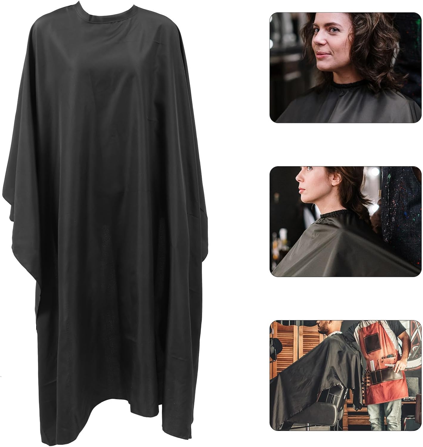 Black Waterproof Hair Cutting Cape with Snaps for Professional Salon Use | Polyester Taffeta Coating, Stain Resistant Coverage, Dyeing Protection