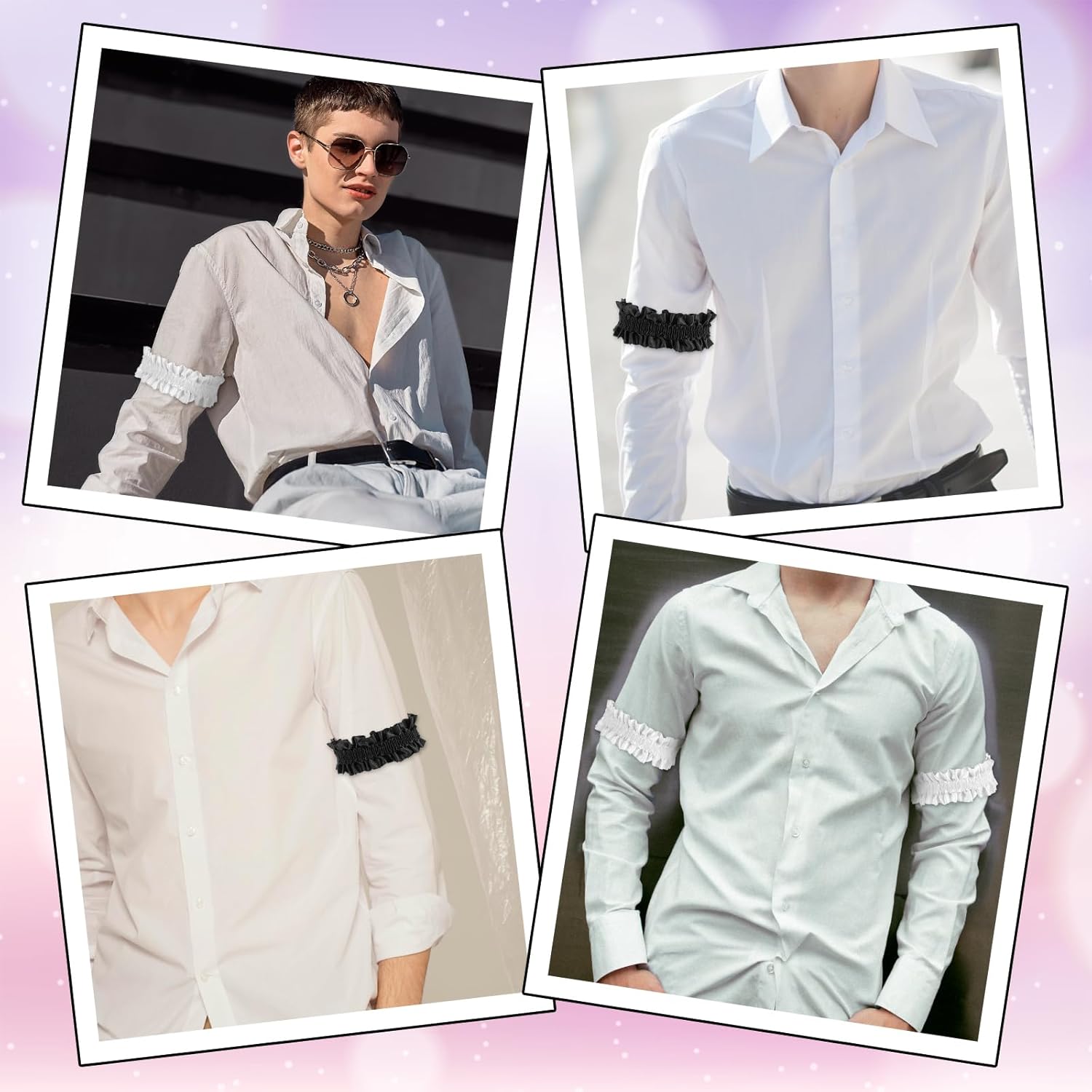 4pcs Leg Garters for Thigh,Garter Belts,Soft Skin-Friendly Elastic Leg Garters, Wrinkles Sleeve Garter,for Women's Skirts and Shorts,for Birthdays, Valentine's Day,White, Black - Image 7