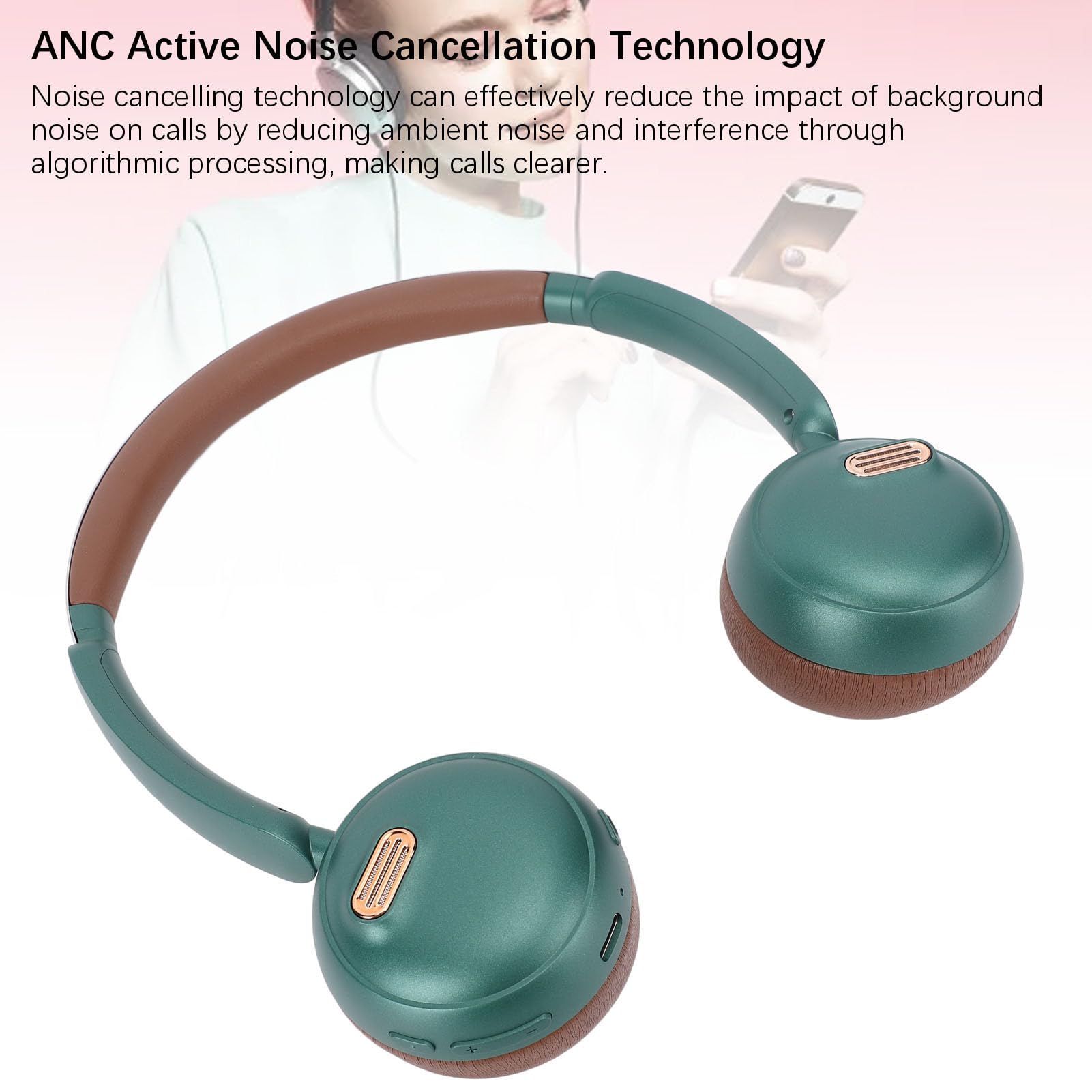 Casque sans Fil Supra-auriculaire, Bluetooth 5.4 ANC 50H (Green)