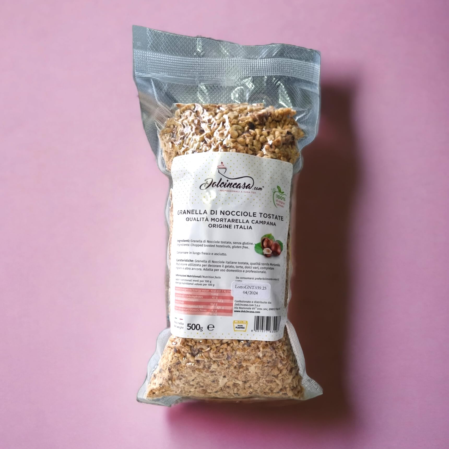 Dolcincasa-Granella di Nocciole Tostate Qualità Mortarella Campana Italiana 500g per Dolce e Salato