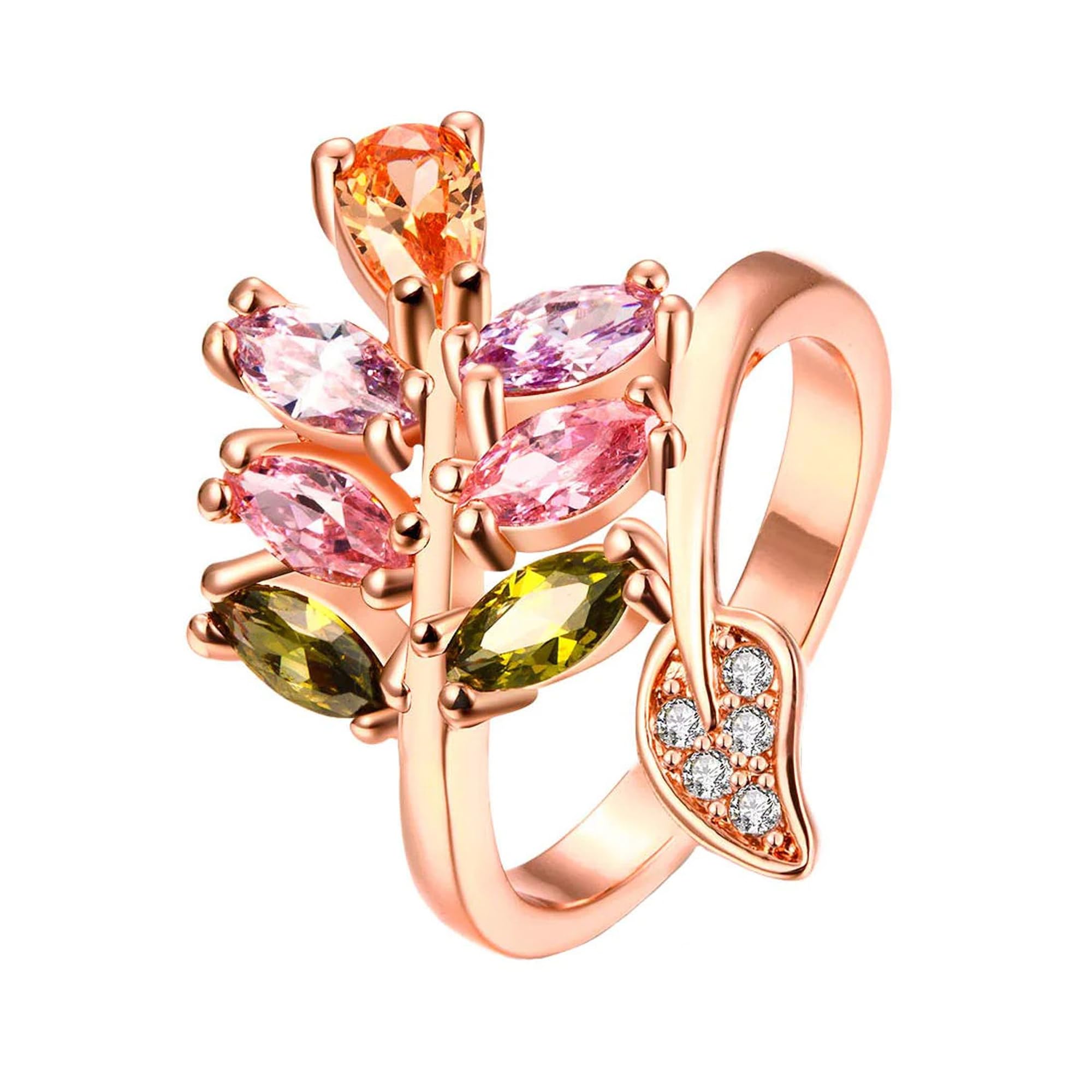 fashion frill Stylish Ring For Women Petals Rose Gold Plated Cubic Zirconia Adjustable Finger Ring For Women Girls Love Gifts Womens Jewellery-picture-31