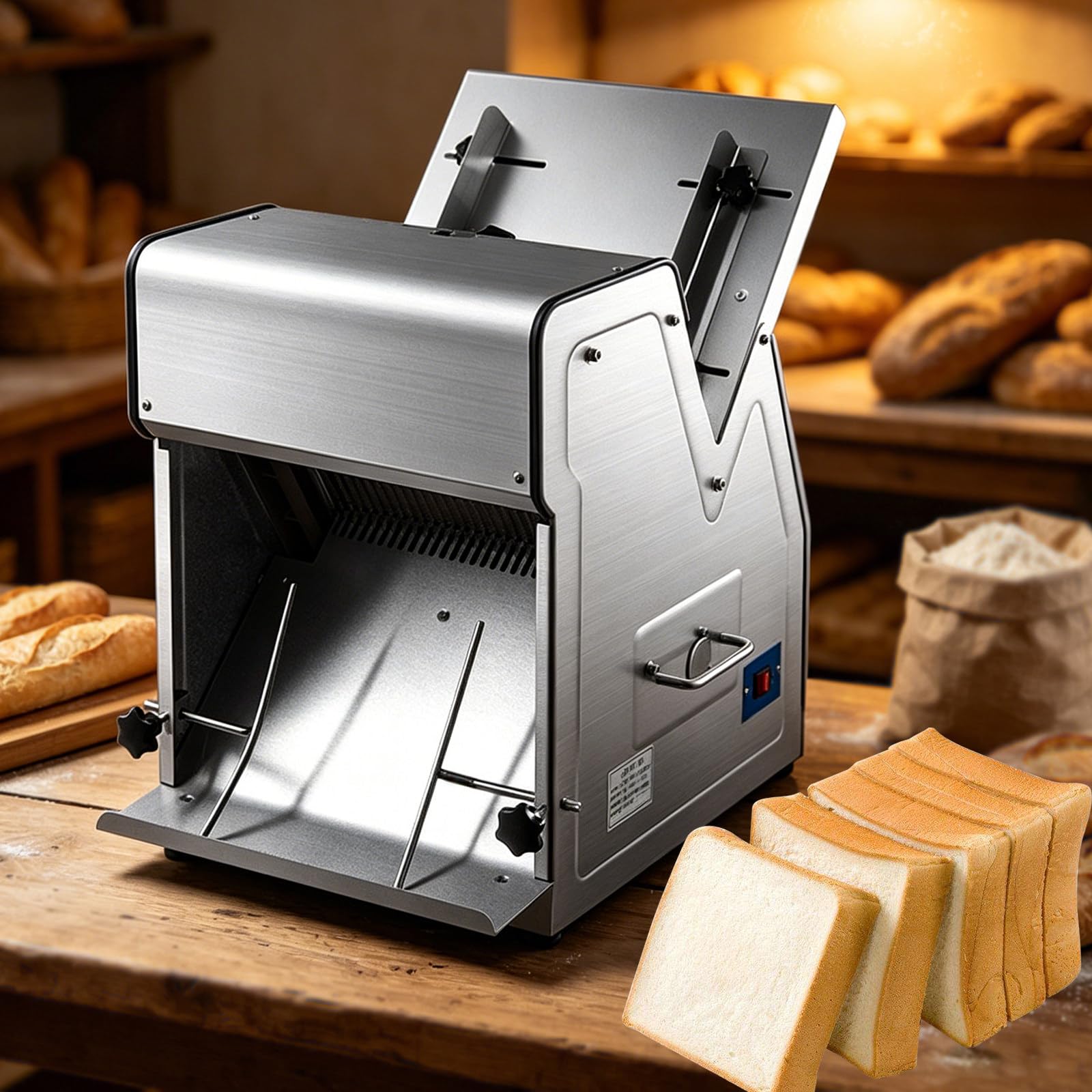 RUODATONLY Electric Bread Slicer, 370W Bread Slicing Machine, Countertop Bread Cutter Machine for 12mm Slice Thickness, slicing toast, bread, vegetables, and ham