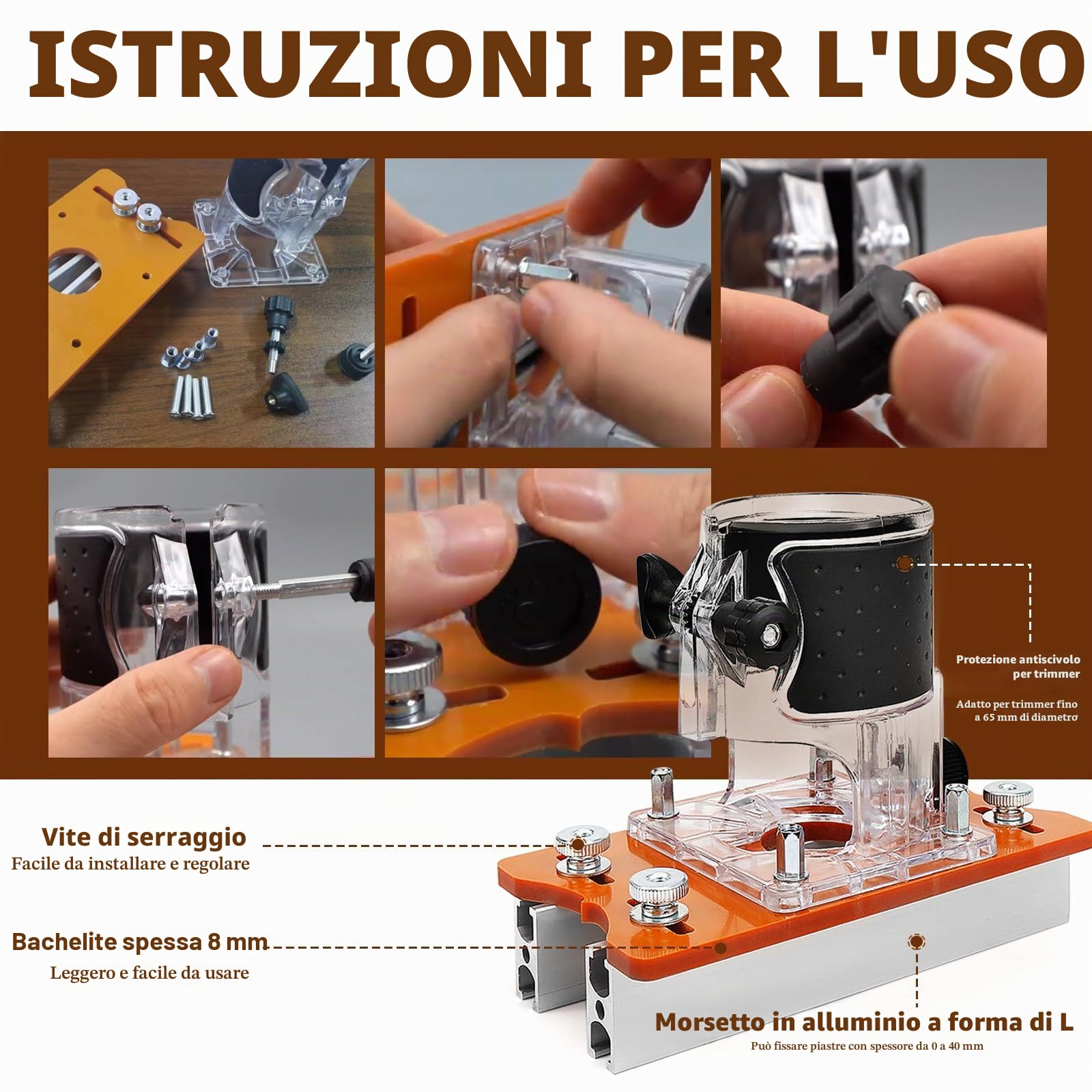 Set di fresa per legno, set di supporto per fresa per legno, base 2 in 1, base a fessura e supporto di fissaggio per trimmer da 64/65 mm, con scala fresa, piastra di base per fresatura a mano