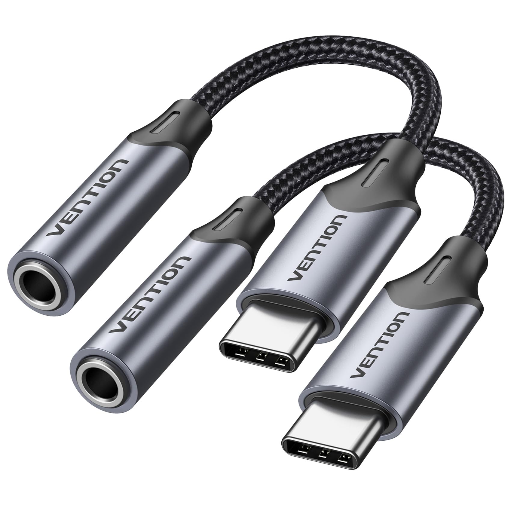 VENTION 2Pcs Adattatore audio da USB-C a 3,5 mm, tipo C a jack per cuffie, cavo da AUX a USB C per iPhone17 16 15 Pro Max (24 bit/96 kHZ)