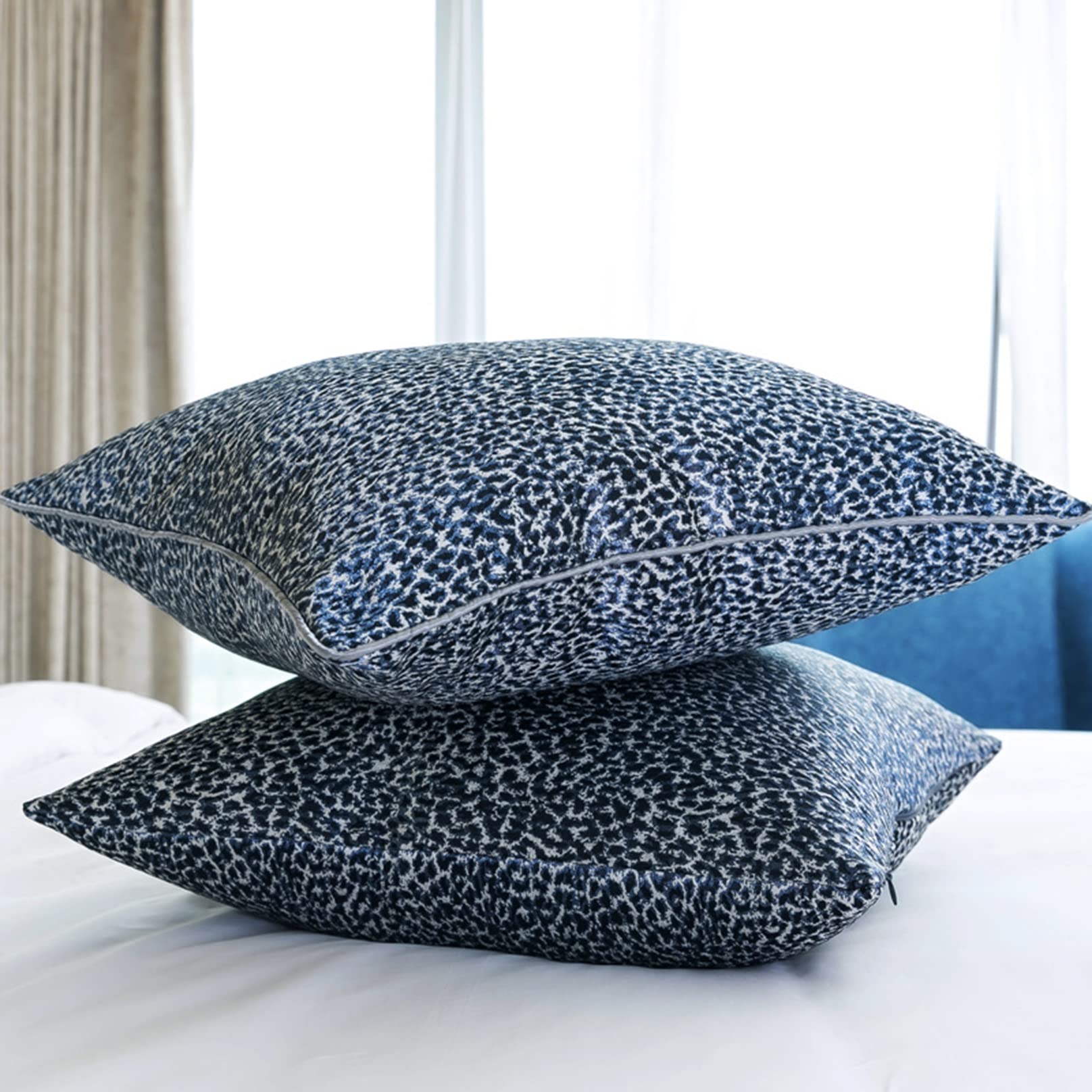 Funda de almohada de jacquard azul con núcleo para decoración de cama, cojín cuadrado con cremallera, almohada para sofá, dormitorio, silla, asiento de coche, 45 x 45 cm