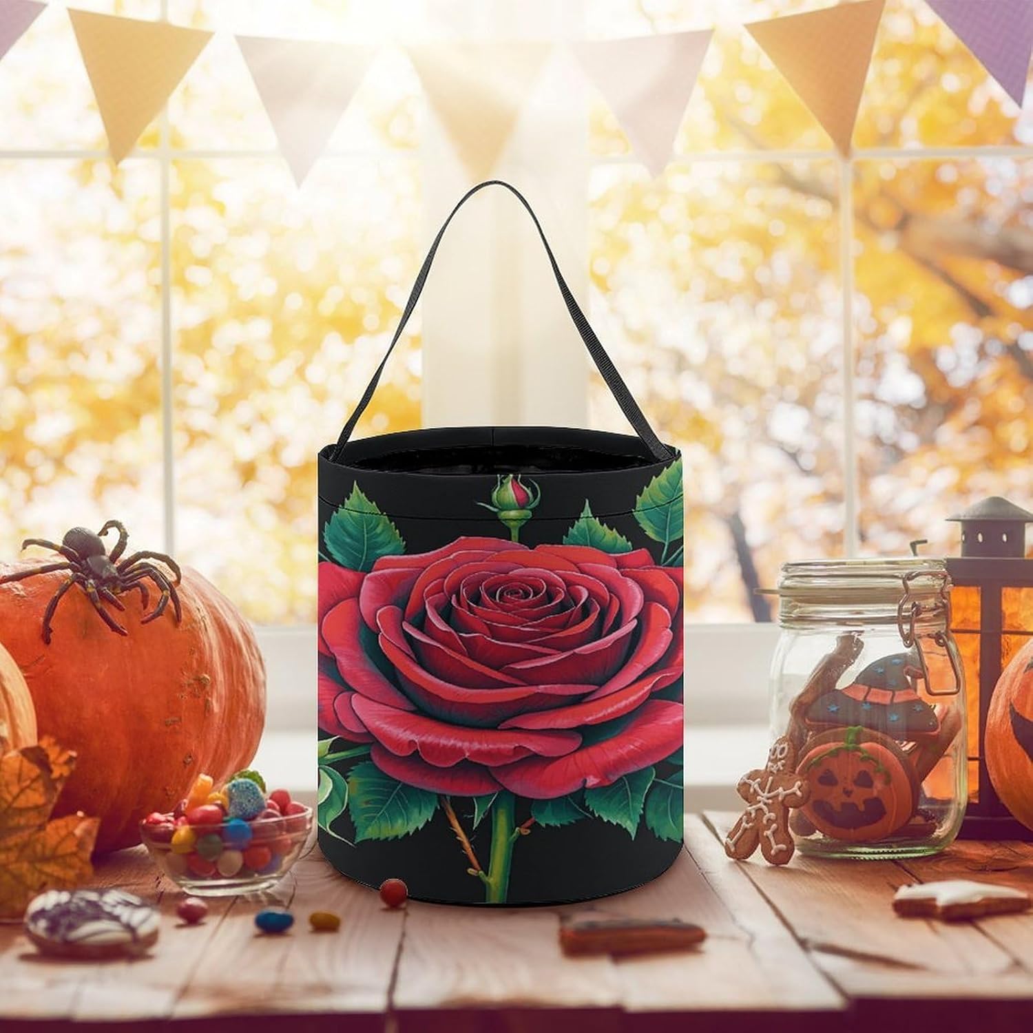 LLUTSNTH Gothic Rose Halloween Tote Treat Bag for Trick Or Treat image 5