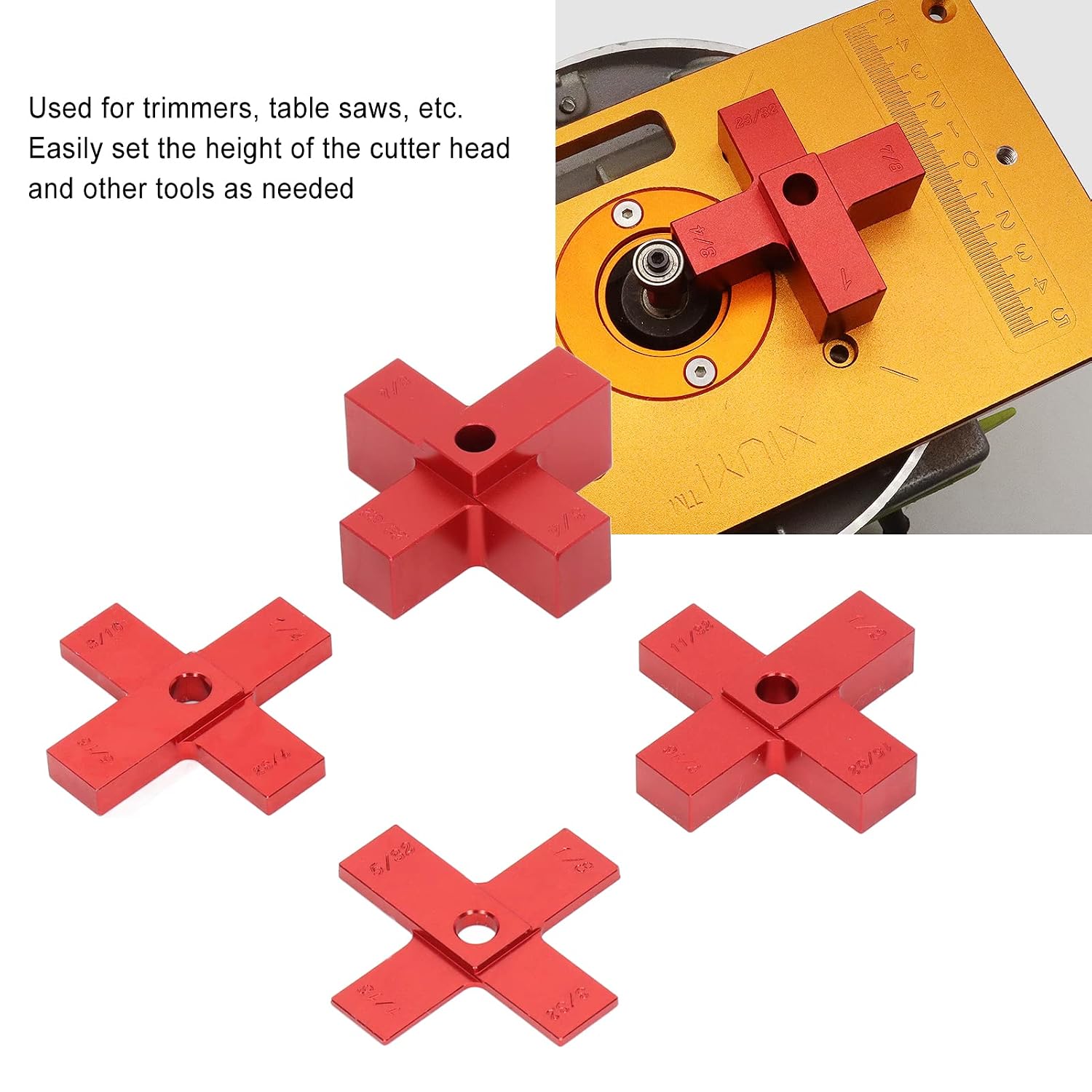 4 Pcs Woodworking Cross Height Gauge,Setup Blocks Woodworking Tools, Precise Measurement Aluminum Alloy, CNC Machined Height Setup Blocks for Trimmers