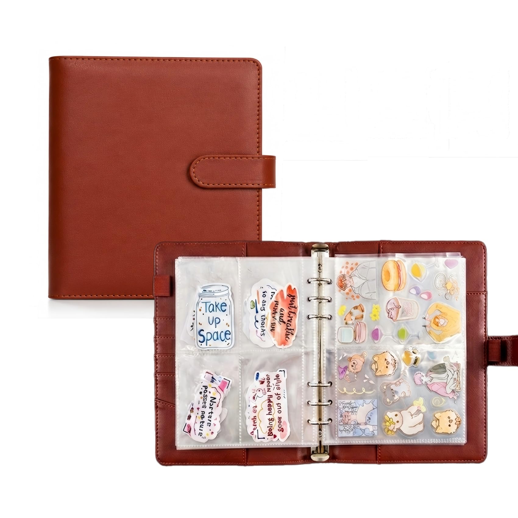 Sticker Binder Organizer with Storage Sleeves,Reusable Stickers Collecting Book Album Holder, A5 Blank Sticker Container Organizer-Rust Brown