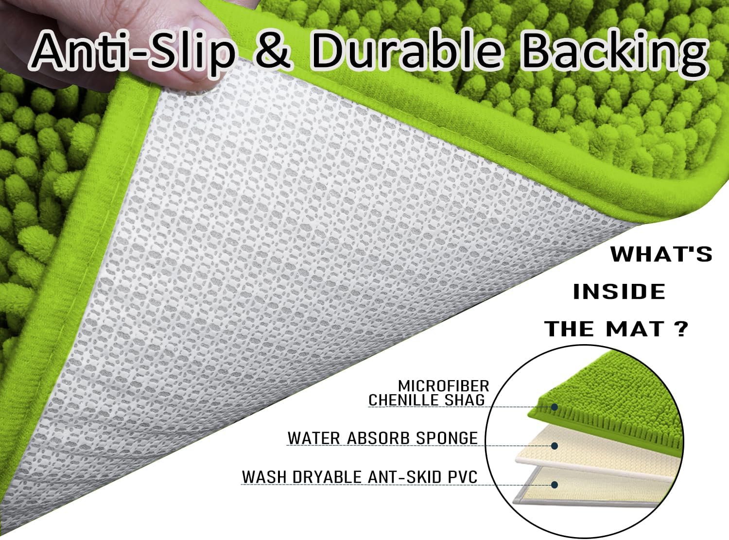 Bathroom Rugs Sets 3 Piece,Plush Bath Mat Set Quick-Dry Soft Chenille Bathroom Mat with PVC Non-Slip Backing,Absorbant Bathroom Rug Sets,Machine Washable Rugs for Shower Floor(Fruit Green)