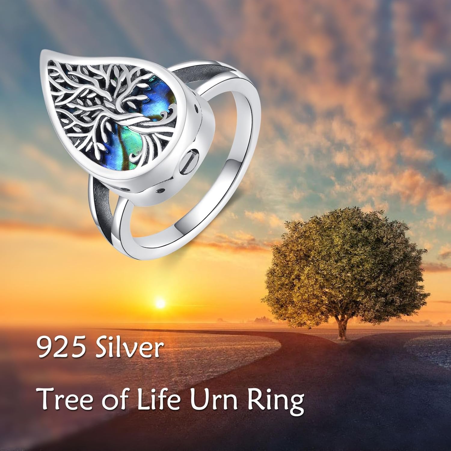 URONE Urn Rings for Ashes 925 Sterling Silver Tree of Life Cremation Ring for Ashes Memorial Jewelry Gifts for Women
