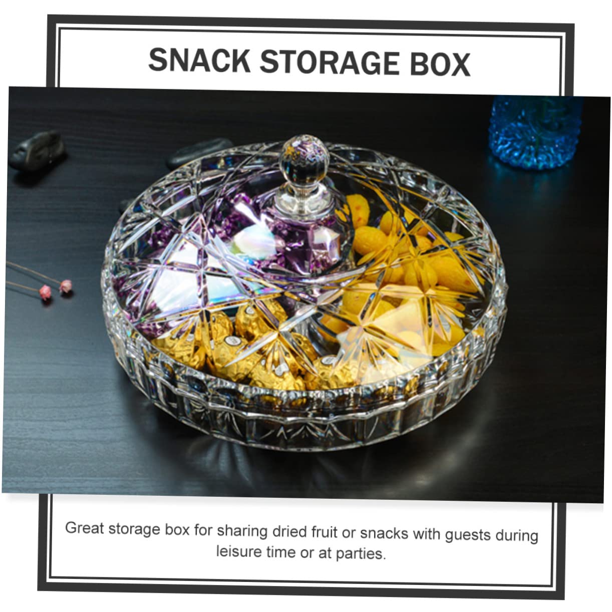 Mikikit Caja de Aperitivos Redonda de Acrílico con 3 Compartimentos, Ligera y Práctica para Nueces y Frutas, Adecuado para Fiestas Ocio