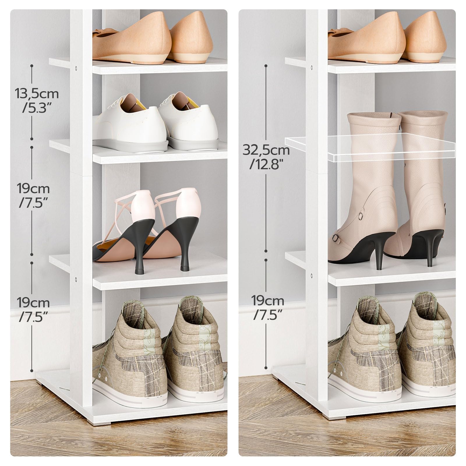 HOOBRO Zapatero, Zapatero Estrecho, Mueble Zapatero de 9 Niveles, Estante Zapatero con 2 Ganchos, Ahorro de Espacio, para Entrada, Salón, Dormitorios, Blanco EWT81XJ01G2