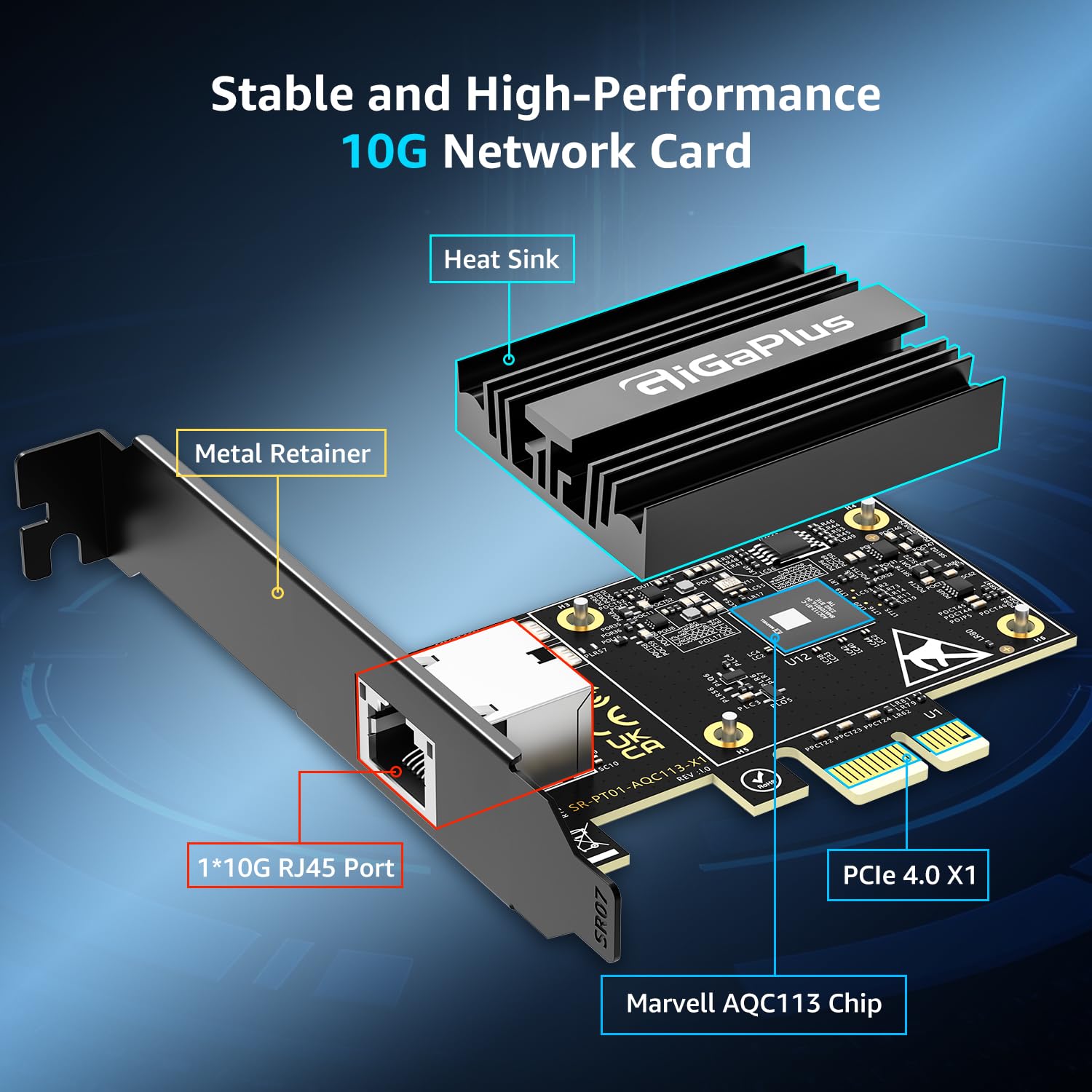 Amazon.com: 10Gbe PCI-e4.0 X1 Network Card, Marvell AQC113