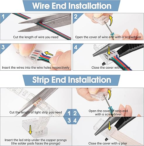 Miniatura 7 de Conectores de tira LED de 4 pines y tira al puente del controlador para 0.394 in de ancho 2835 5050 LED RGB tira de luz