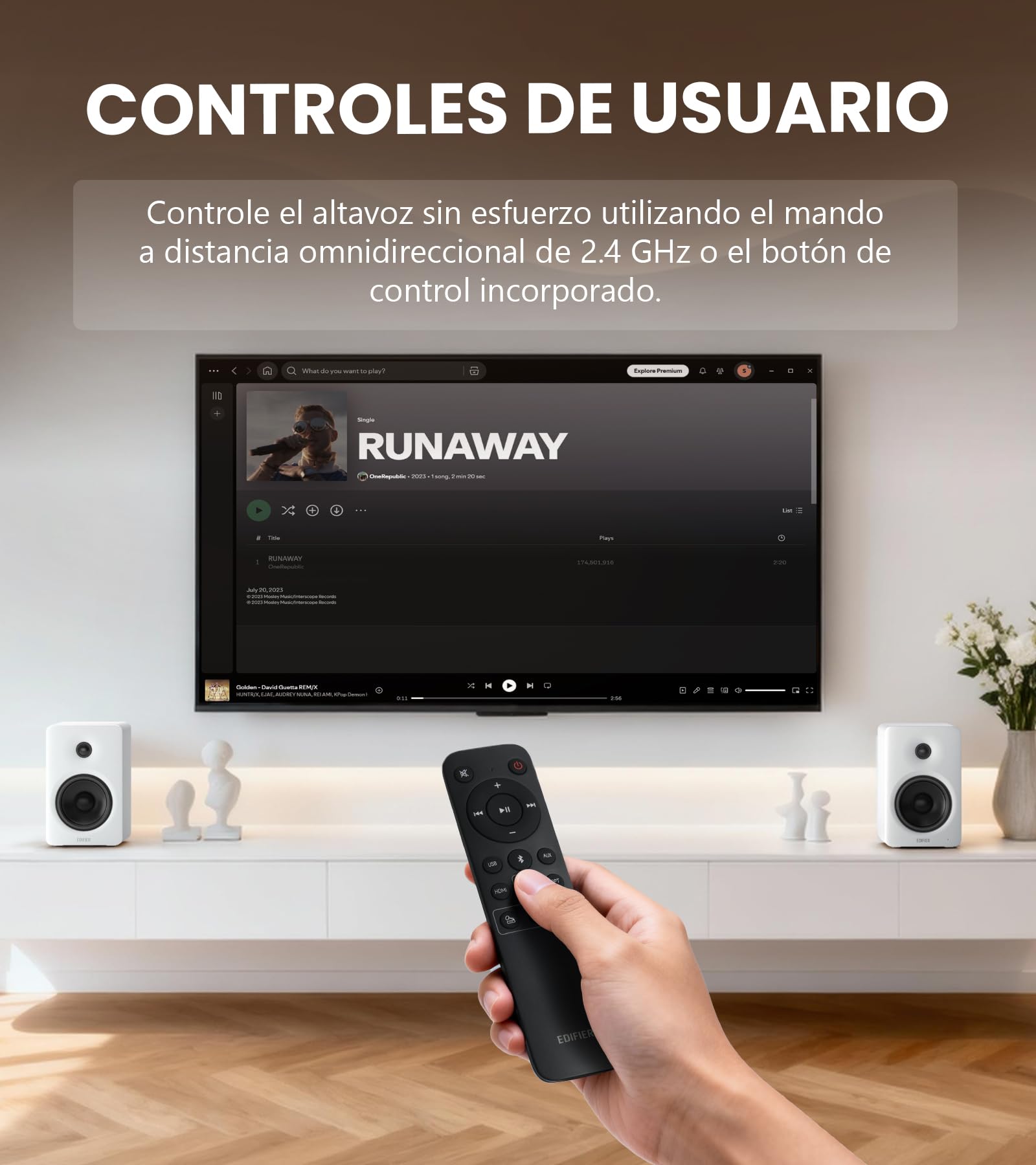 Edifier M90 Altavoces de estantería, 100W RMS Altavoces de Escritorio, Audio Hi-Res, LDAC, Bluetooth 6.0 Altavoces Compactos, HDMI eARC/Optical/USB-C/AUX Entrada, Control Remoto para TV/PC - Blanco