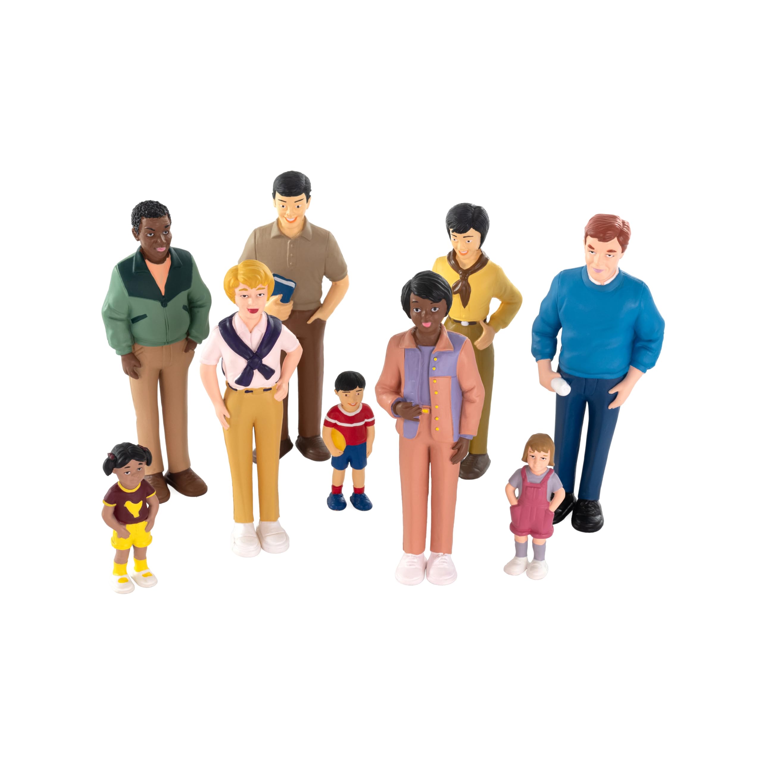 Miniland Diverse families of the world. Set of 9 hand painted dolls, Multicolor