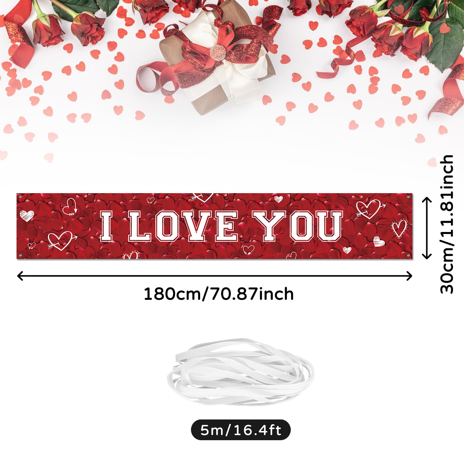 Koliphy I LOVE YOU Banner, Valentine's Day Decorations, Rose I LOVE YOU Banner for Confession of Love Valentine, Wedding - Image 2