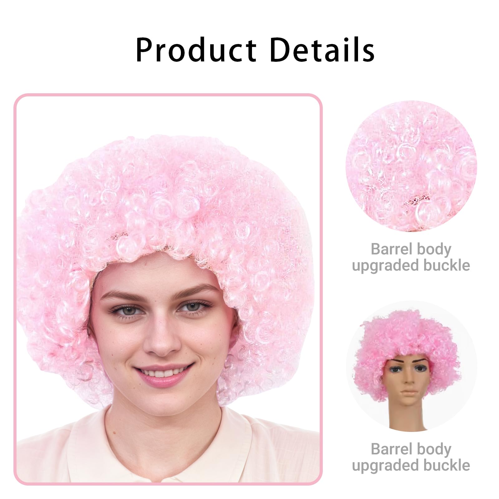 MUNSKT Pack of 1 Pink Afro Wig,Fancy Dress Accessory,Funky Large Curly Hair 70's Disco Costume,Perfect for Fancy Dress Men and Women - Image 3