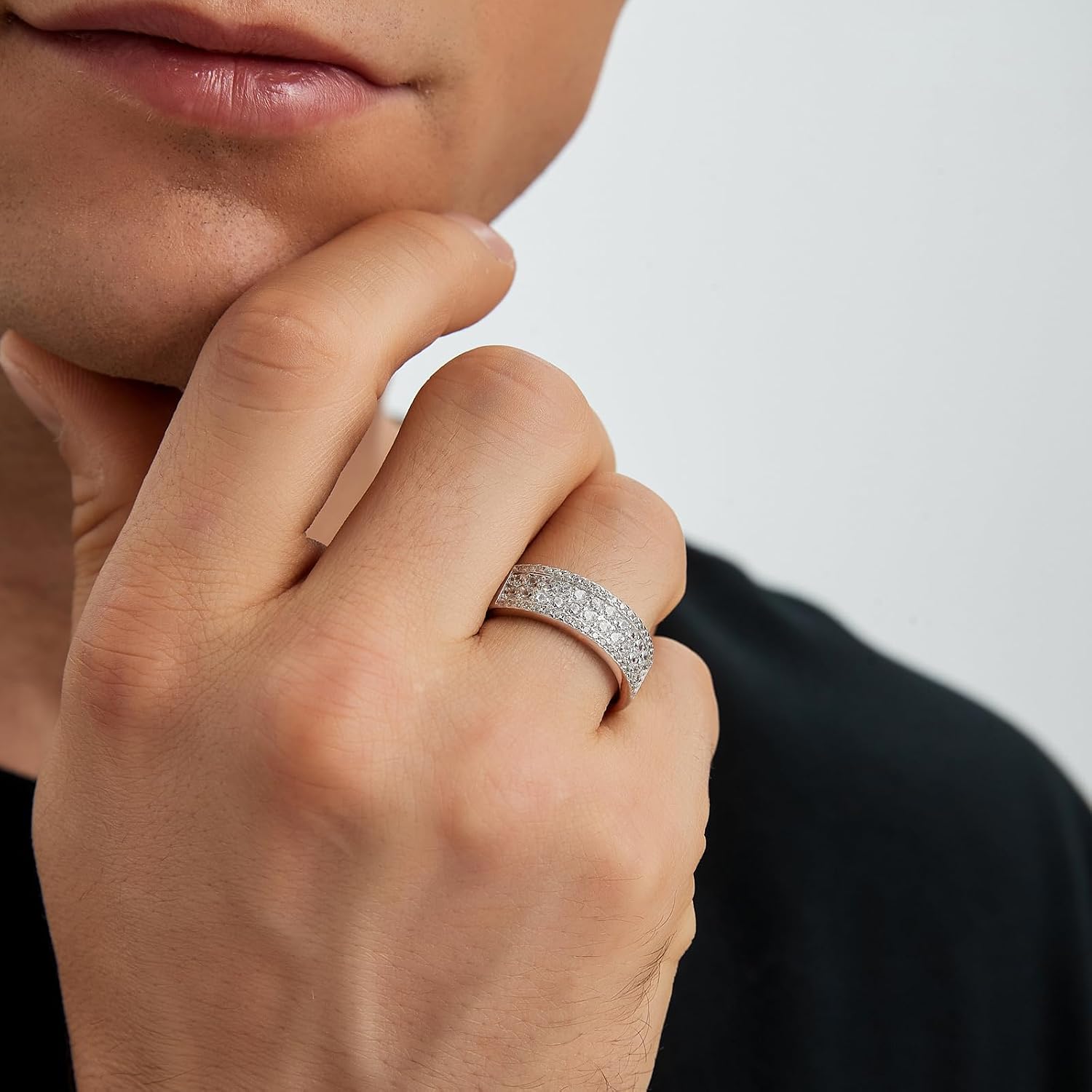 Mens Wedding Rings AAAAA Cubic Zirconia Wedding Band Engagement Rings for Man 925 Sterling Silver Size 8-12