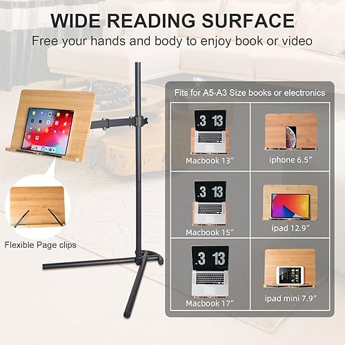 Miniatura 5 de wishacc Soporte para laptop para sofá, bandeja de computadora portátil de altura ajustable para leer en la cama, compatible con iPad Pro de 12.9