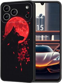 Case for iPhone 17 Pro,Ultra Thin Silicone Soft Frosted TPU Shock-Absorption Anti-Scratch Protective Case for iPhone 17 Pro,Wolf Under Blood Moon