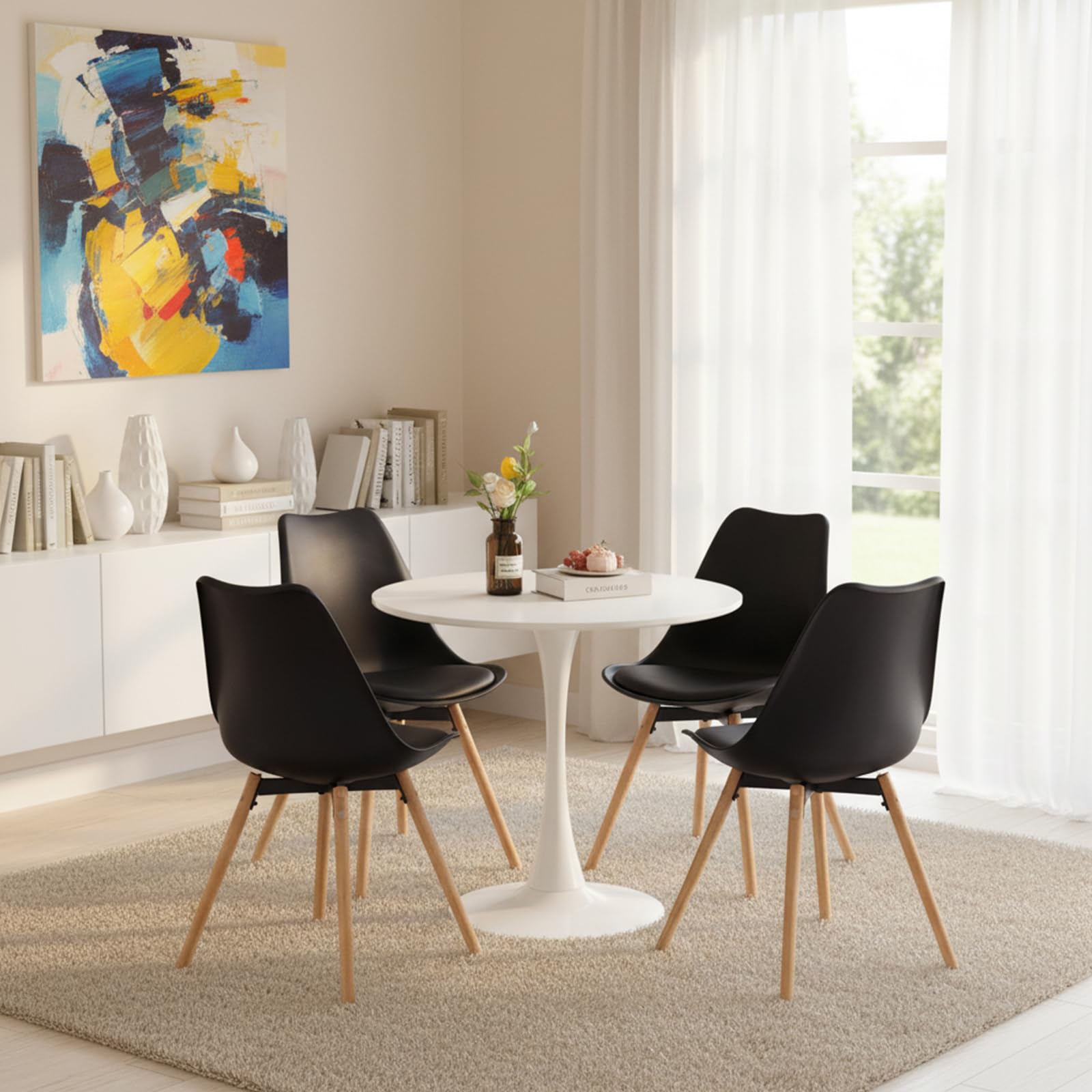 buybyroom Stühle Esszimmer 4er Set, Esszimmerstuhl Stuhl Esszimmer Essstühle für Küche Wohnzimmer Schlafzimmer Konferenzzimmer, Gepolstert Schalenstuhl Buche, Bequem und Einfach zu Reinigen, Schwarz