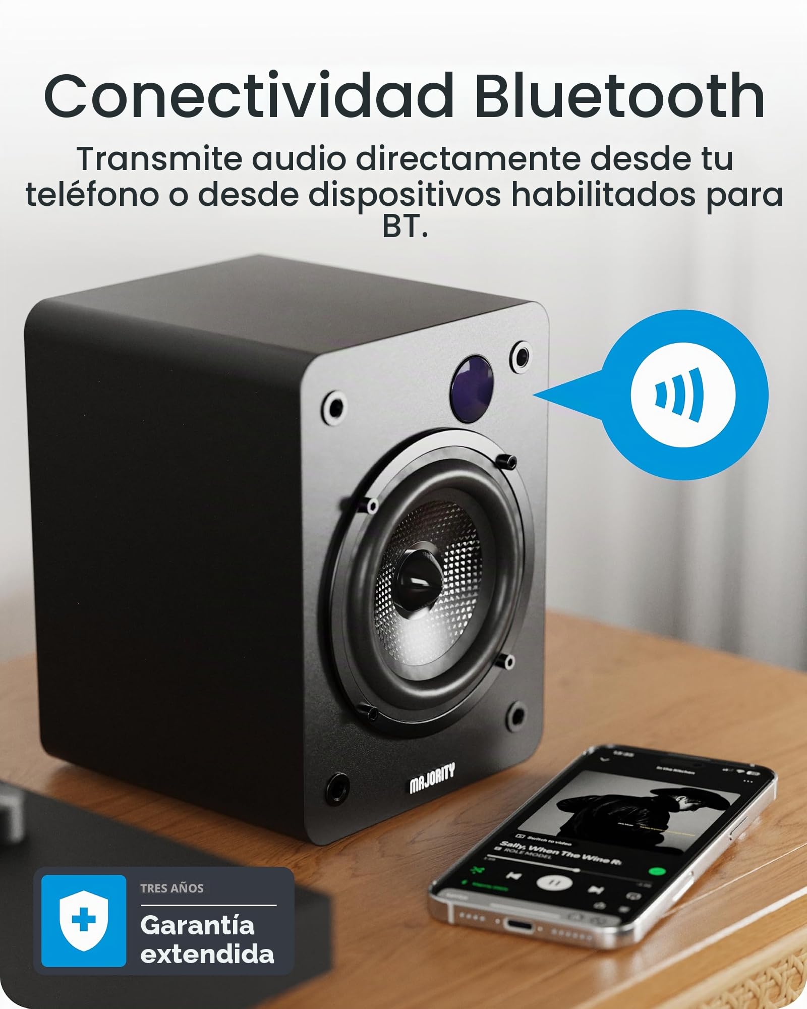 MAJORITY D50X Altavoces Activos 2.0 de 60W para PC | Altavoces HiFi de estantería con Bluetooth 5.3, HDMI ARC y AUX | Monitores de Estudio con chasis de Fibra de Carbono (Negro)