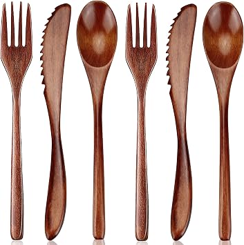 Wooden Spoon Fork and Knife Set Cutlery Set Wooden Flatware Set Flatware Set Reusable Fork Spoon Camping Kitchen Utensils Travel Silverware