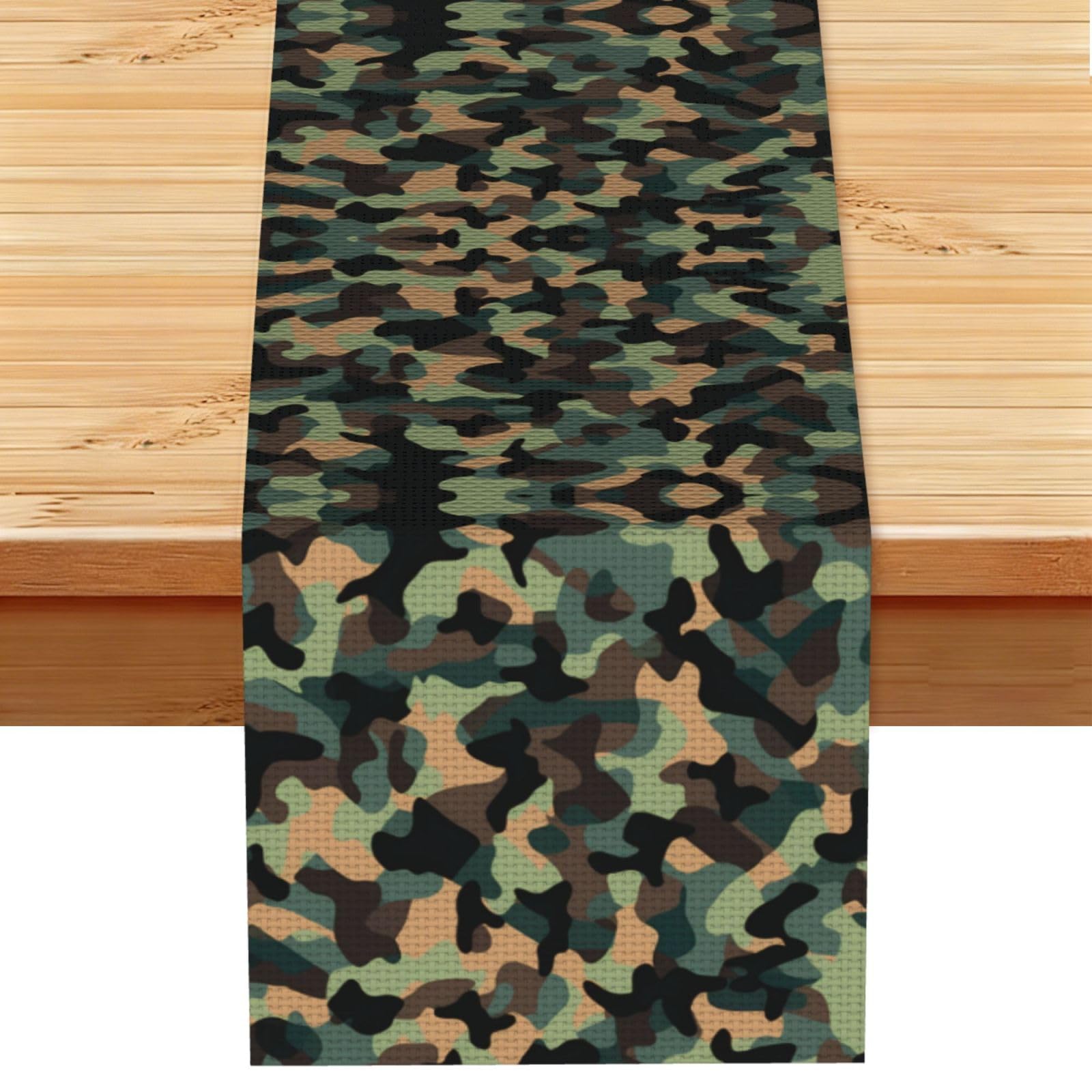 Deep Teal Black Camo Printed Table Runner 13 x 72, Wrinkle Resistant Decor for Dining Table Coffee Table Fireplace