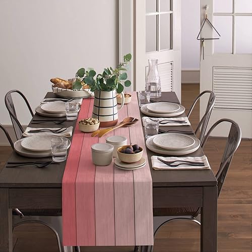 Miniatura 106 de Camino de mesa de algodón y lino estilo granja rústico retro, textura de madera de granero, color degradado marrón y gris, antideslizante,