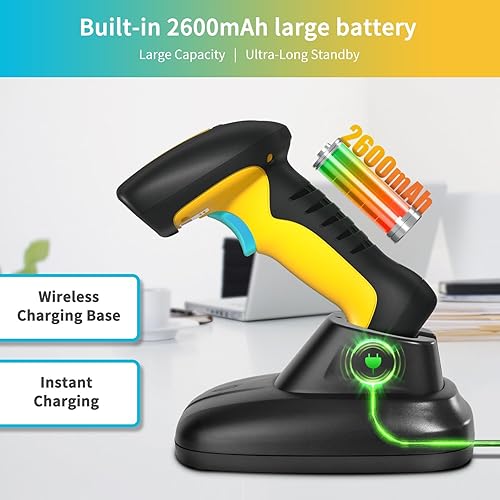 Miniatura 2 de NETUM Escáner de código de barras Bluetooth industrial QR, actualizado con base de carga, lector de código de barras inalámbrico 2D 1D 2600mAh,