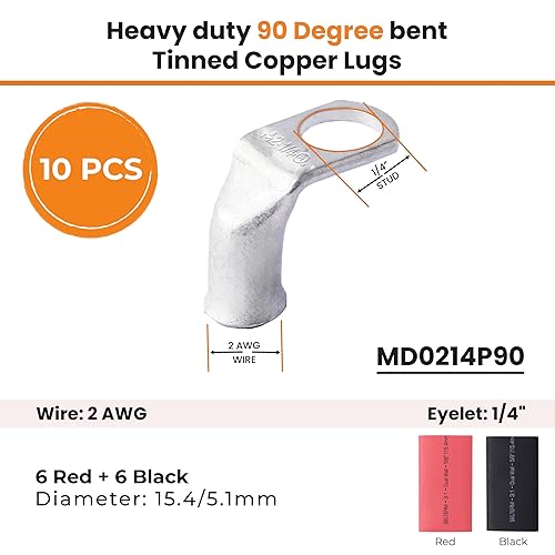 Miniatura 465 de SELTERM - Terminal en anillo de grado marino UL 2/0 AWG 3/8 pulgadas (25 uds) para batería, terminal tubular de cable eléctrico, conector calibre