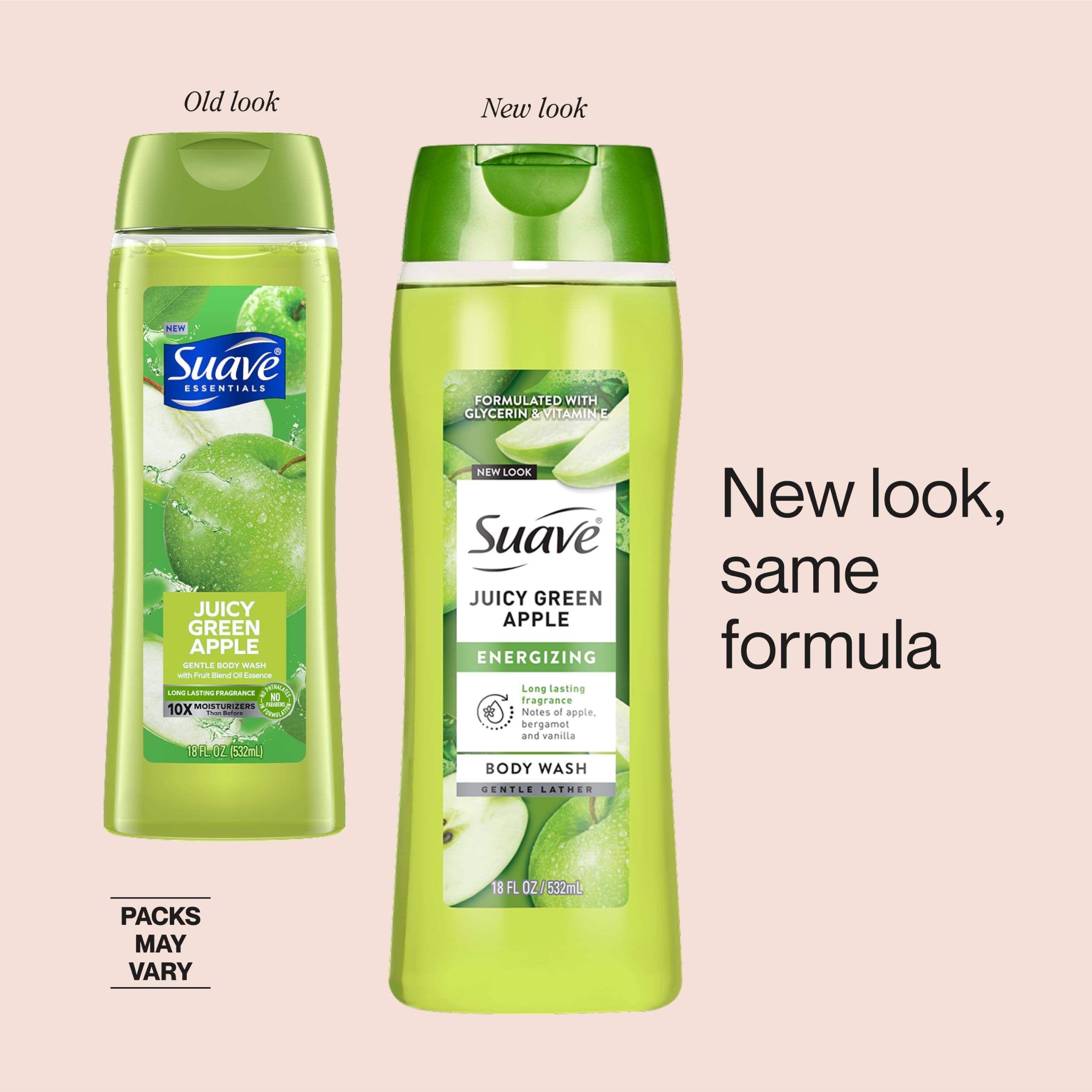 Suave Moisturizing Body Wash Juicy Apple & Vitamin E, 18 oz, Pack of 6