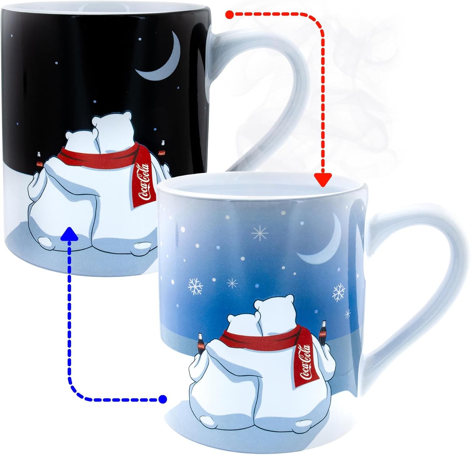 Silver Buffalo Coca-Cola Holiday Polar Bears Heat-Reveal Ceramic Mug | Coffee Cup For Tea, Espresso, Cocoa | Holds 14 Ounces