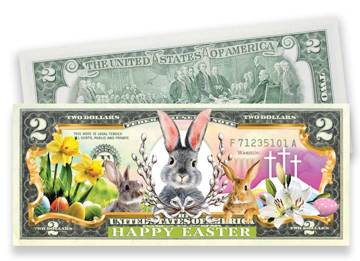 Amazon.com: 通用復活節快樂彩色鈔票2 美元鈔票未流通,7.375 x 3.25 : 藝術古董收藏